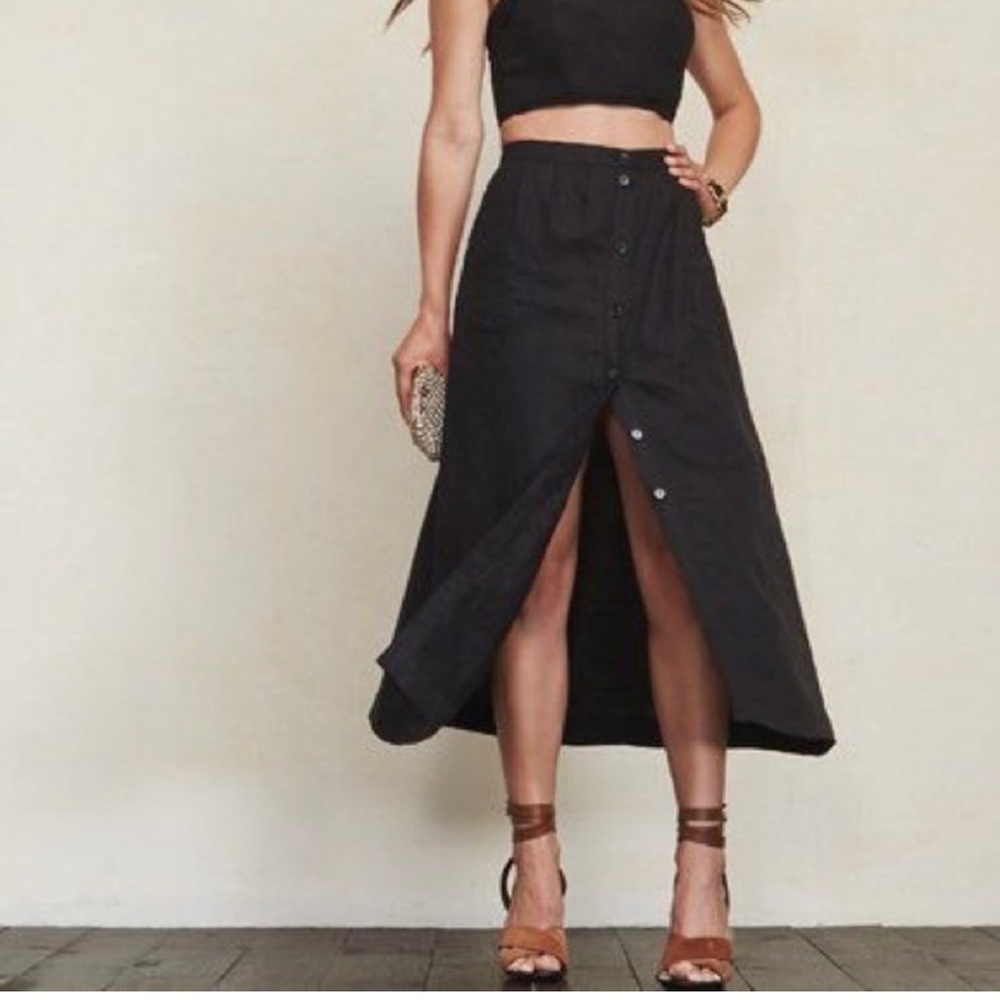 REFORMATION LINEN MIDI SKIRT